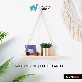 RAK TALI GANTUNG PREMIUM Rak Dinding Kayu Jati Belanda Minimalis Rak Bunga Ambalan Serbaguna 1 Susun - RG