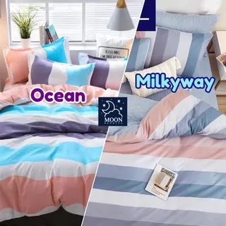 moon kain sprei meteran katun lokal catra ayla wave rainbow ocean biru putih salem ungu & beverly milkyway garis liner peach white soft blue chic