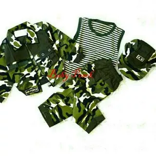 Import Terbaik Si Pesek Baju Setelan Army Tentara Abri Loreng Anak Laki-Laki Jaket+Topi ( 6 bln - 7 