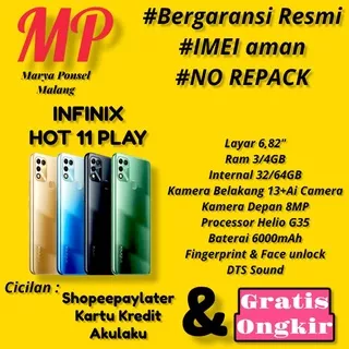 Infinix Hot 11 Play Ram 3/32GB & 4/64GB Baru No Repack Garansi Resmi Infinix Indonesia