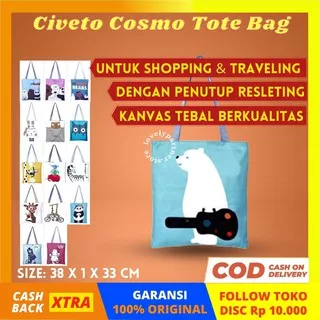 TB05 Tas Bahu Pundak Civeto Eco Printed Canvas Tote Bag Shoulder Tas Wanita Hand Bag Murah Import