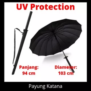 Payung Unik Bentuk Katana Samurai Jepang Gagang Kokoh Kuat Anti Rembes Hitam Black Ninja Samurai Umbrella UV Protection Mantap Sultan