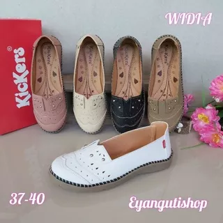 WIDIA Sepatu kickers model terbaru 2022 / sepatu kickers slip on wanita  / sepatu kasual wanita / sepatu wanita bahan kulit / sepatu santai wanita