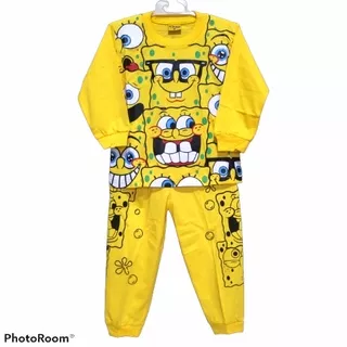 setelan baju tidur anak spongebob /kaos baju piyama spongebob lengan panjang celana panjang