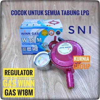 WINN GAS W18M Regulator Gas LPG Dengan jarum Meter SNI Aman Kepala Regulator Win gas Tekva Original Kompor Gas Tabung Elpiji Berkualitas