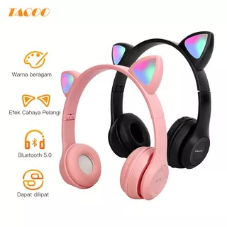 (New) TACOO XY-205 Cat Ear Wireless Bluetooth Headset/Headphone HiFi Bass LED Lamp with Microphone Support All Device Telinga Kucing Headphone