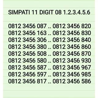 NOMOR SIMPATI 11 DIGIT SERI 123456, 08123456,081234567