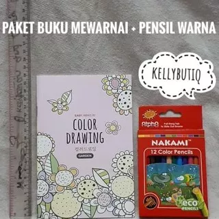Import Paket Mini Buku Mewarnai Korea Set Pensil Warna Seri Garden Hobi Child
