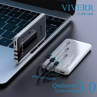 Powerbank Viverr Slim 22.000 Mah LED With 3 Cable Charger Output Resmi 1 Tahun Small Power Bank Dual