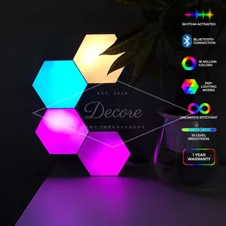 RGB LED Hexagon Honeycomb Wall Lamp DECORE Quantum Modular Light Lampu Hias Gaming Accessories