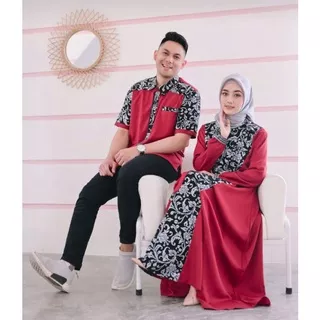 set couple zoya gamis syari modern muslimah wanita busui limited edition by batik sumber bahagia maroon