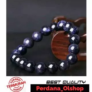 Gelang Batu Alam Akik Pasir Emas Blue 8mm / Mantra Om Mani Padme Hum CS1/Bracelet Stone Murah