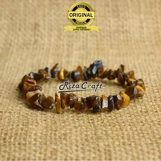 Gelang Batu Rough Akik Tiger Eye Stone ASLI Alam Natural Original Premium untuk Pria Wanita