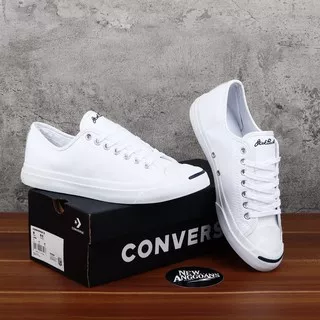 (Bonus Kaos Kaki+Paperbag) Sepatu Converse All Star Jack Purcell Full White Putih Leather Kulit Low