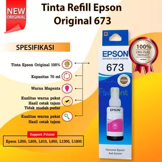 Tinta Epson Original 673 t6733 Magenta 70ml, Tinta Refill Printer Epson L800 L805 L810 L850 L1800
