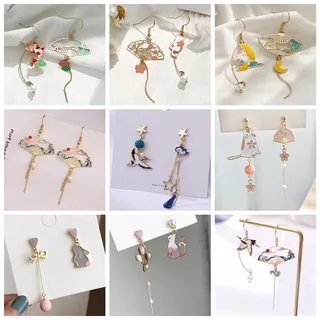 Chinese Style Folding Fan Modeling Crane Cloud Hanging Dangle National Style Earrings For Women Hollow Asymmetric Metal Jewelry|Drop Earrings