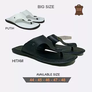 Sandal Pria Ukuran Besar Big Size 44 45 46 47 48 | Kulit Asli | Sendal Jepit Ukuran Jumbo Bule Luar Negri - Malkazio J03 Hitam Putih