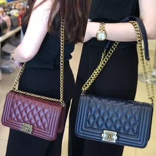 TAS SELEMPANG WANITA TAS CHANEL BOY 6308 TAS SELEMPANG SLING BAG TAS KULIT SEMI PREMIUM