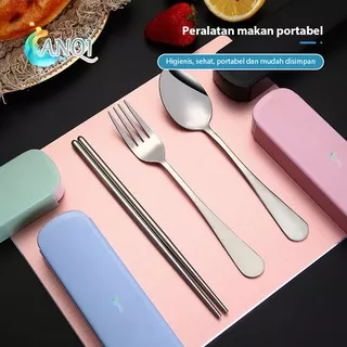 ANQI SHOP 3Pcs Set Alat Makan Sendok Garpu Sumpit / Stainless Steel Spoon Fork Chopsticks / VS