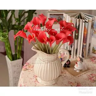 Calla lily Artificial Merah ( 9 tangkai ) / Bunga Calalily Latex / Calla Lili Palsu