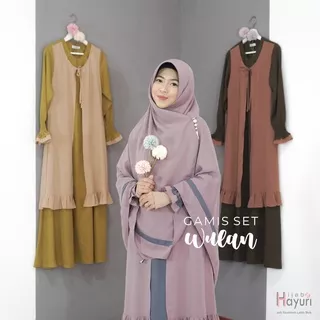 Hijab Hayuri Gamis Set Wulan / Gamis Polos Kombinasi Rompi Rimpel Syar`i / Gamis Moscrepe Premium