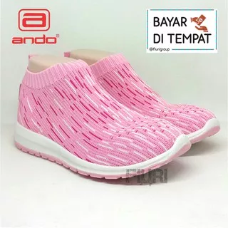 FIURI - ANDO Original SOFFIE Pink 37-40 - Sepatu Olahraga Lari Wanita - Sepatu Sekolah - Sepatu Ando - Sepatu Sneakers Kuliah Senam Gym Jogging Sport Wanita - Sepatu Casual - Sepatu Rajut Slip On - Fashion Wanita