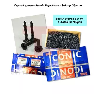 Drywall gypsum Screw Iconic Baja Hitam 6x3/4 - Sekrup Gipsum 1 Kotak