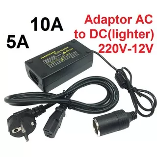 Adaptor Lighter Converter Konverter 220V AC To 12V DC Lighter Socket Power Mobil Kulkas EU 5A 10A