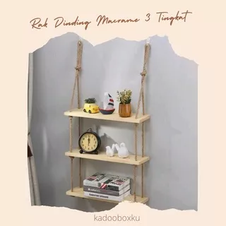 Rak Gantung Dinding Macrame 3 Tingkat / Dekorasi Estetik/ Gift Box