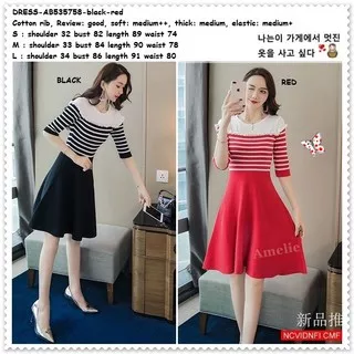 Mini Dress Gaun Pesta Wanita Korea Import AB535758 Merah Hitam Red