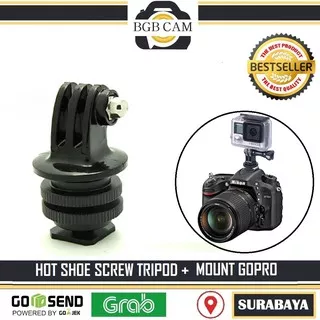 Tripod Screw + Mount Adapter Gopro Hot Shoe DSLR Flash Ulir 1/4