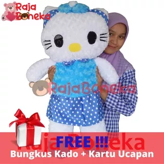 Boneka Hello Kitty Besar Jumbo Bando Biru Gaun Halus Gratis Kartu Ucapan dan Bungkus Kado Cantik