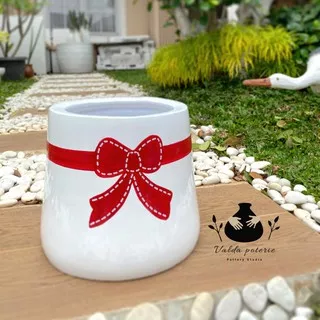 Pot Tanah Liat/ Keramik/ Motif Red Bow 20cm