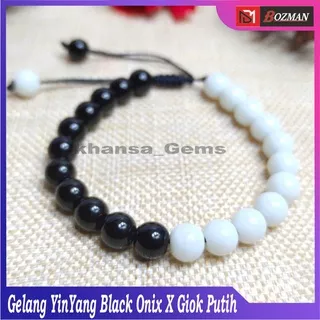 Gelang Tangan Batu Model Yin Yang Onix Dan Giok Putih Dim 8mm Model Shambala Keren Dan Trendy