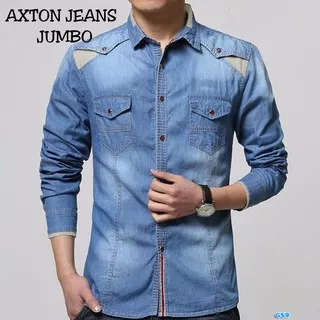 Kemeja Axton Jeans Wash/Kemeja Jeans Lengan Panjang/Kemeja Cowok Murah/Atasan Kemeja Kerja Kantoran