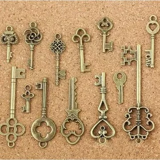 Antique Key Pendant - Liontin Antik Bentuk Kunci (13pcs)