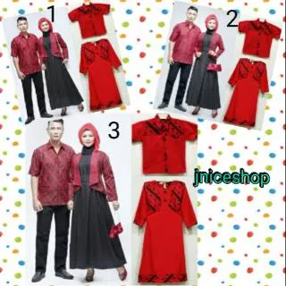 Sarimbit Keluarga Batik Gamis + Anak Cewek dan Cowok Alika Parang Merah