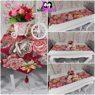 TAPLAK MEJA MAKAN PANJANG MINIMALIS / TAPLAK MEJA MAKAN SHABBY CHIC ROSALINDA MAROON