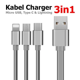Kabel Roll Charger Powerbank Power bank 3in1 Micro USB Type C Lightning