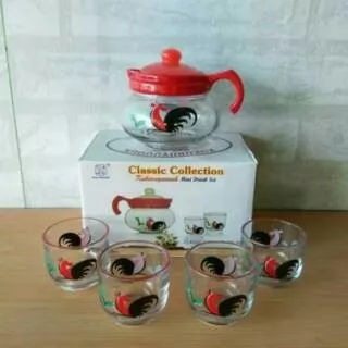 Teko gelas ayam set / Tea pot / Coffee set ayam set 5 pcs
