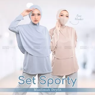 One Set SPORTY MUSLIMAH DRYFIT (Baju Hijab Masker) - Sport Set Olahraga Menyerap Keringan Trendy