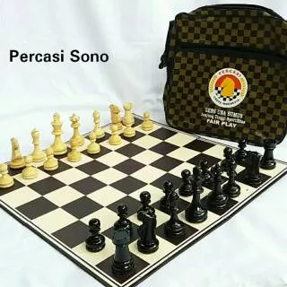 Papan Catur Lipat PERCASI Bidak / Biji Kayu Sono GENS UNA SUMUS / Chess Game / Mainan Catur / Skak
