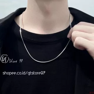 Kalung Titanium Pria Silver Perak Emas Putih Anti Karat Cowok Cewek Wanita Kalung Pria Cowok Keren Kalung Pria Silver Kalung Stainless Steel Kalong Titanium Cowo Cewe Kalung Pria Kecil