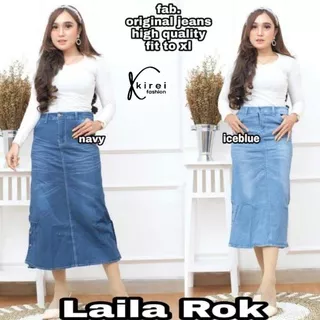 Laila Rok Jeans Span Variasi Kancing Size M L XL Bahan Stretch Melar/Rok Lavis Wanita Panjang 7/9 Jumbo/Rok Span VJ 7143/Kirei Fashion Jeans