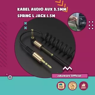 KABEL AUDIO AUX 3.5mm SPRING L JACK 1.5m CABLE KONEKTOR CONNECTOR CONEKTOR PEMUTAR MUSIK SPEAKER SPEKER AMPLIFIER LAPTOP NOTEBOOK PC KOMPUTER COMPUTER AKTIF SOCKET SOKET JAK JEK MALE FEMALE HP HANDPHONE SMARTPHONE ANDROID DATA USB RCA PLUG PORT