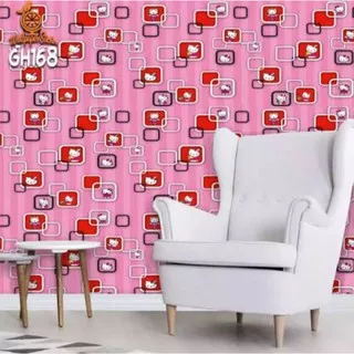 paling murah wallpaper sticker dinding karakter hello Kitty 3D kotak pink tua lucu