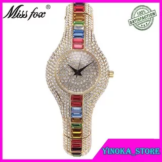 Jam Tangan Wanita Anti Air MISSFOX Watch Women Luxury Gold Rainbow Diamond Jewelry Dress Watches