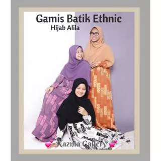 New Gamis dan Koko Batik Ethnic HIJAB ALILA | Outfit Gamis Ethnic Couple Syari | Gamis Batik Family