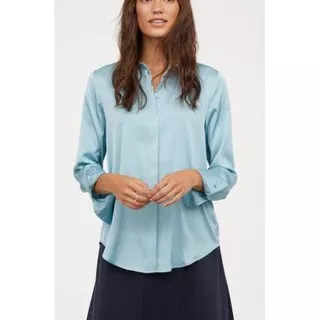 !!! (NEW) Kemeja  HNM Satin women Basic Shirt Original Soft Blue Original Murah !!!