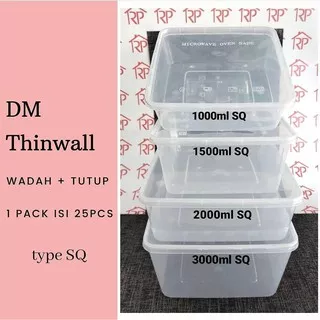 ( ISI 25 PCS ) THINWALL DM UK 1500 ML SQ - FOOD CONTAINER DM 1500 ML - THINWALL KOTAK UK 1500 ML SQ